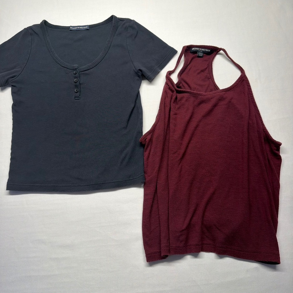 Brandy Melville Bundle Faded Black Henley + Ribbed Tank XS S Casual